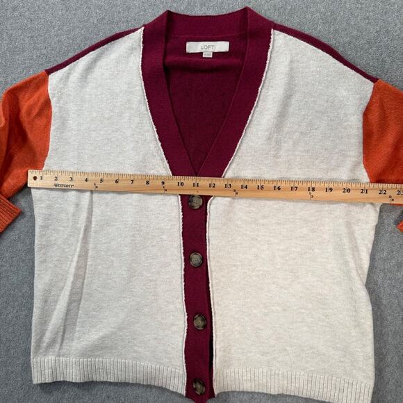 LOFT Colorblock Knit Cardigan Sweater Women's X-Small Button Front Burgundy - Picture 7 of 9